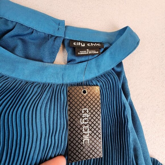 City Chic NEW Womens Blue Pleated Hi-Low Tank Halter Top Shirt Tunic Small (16) - Picture 6 of 12